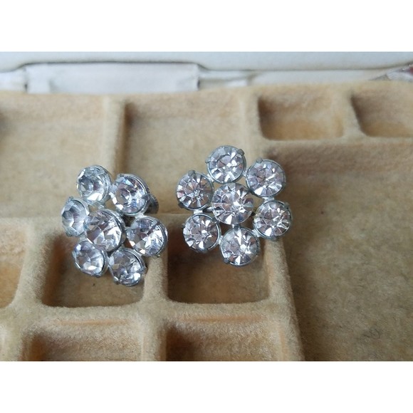 Aurora Borealis Crystal Floral Screw Back Earrings - Picture 9 of 10